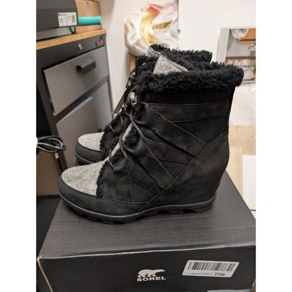 Sorel Joan Of Arctic Wedge II Cozy Black Waterproof Winter Boots Sz 9.5 - Picture 2 of 14